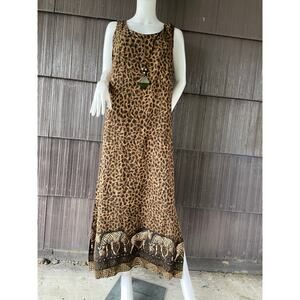🔥Vintage Liz Baker Leopard Zebra Safari Printed Sleeveless Boho Maxi Dress 16